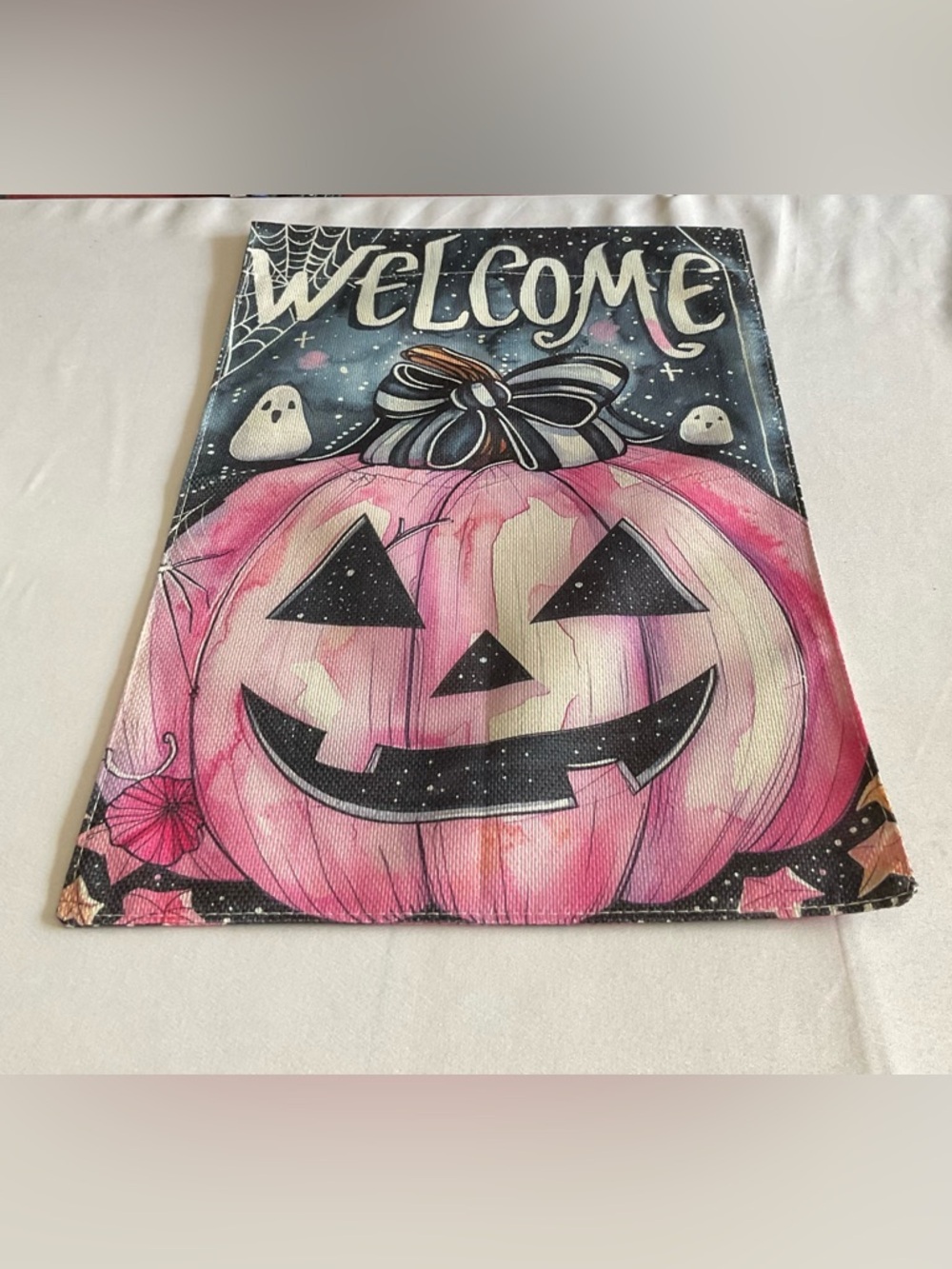 Pink Jack-O'-Lantern Welcome Garden Flag